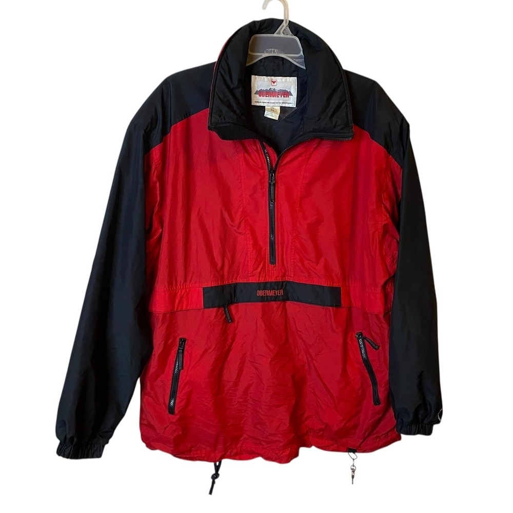 Obermeyer Men's Red Black Pullover Jacket Anorak Half Zip Pockets Size XL